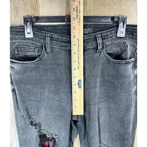 Judy Blue Jeans Skinny Fit 11/30 Black Mid Rise Buffalo Plaid Patch Distressed - Picture 7 of 9
